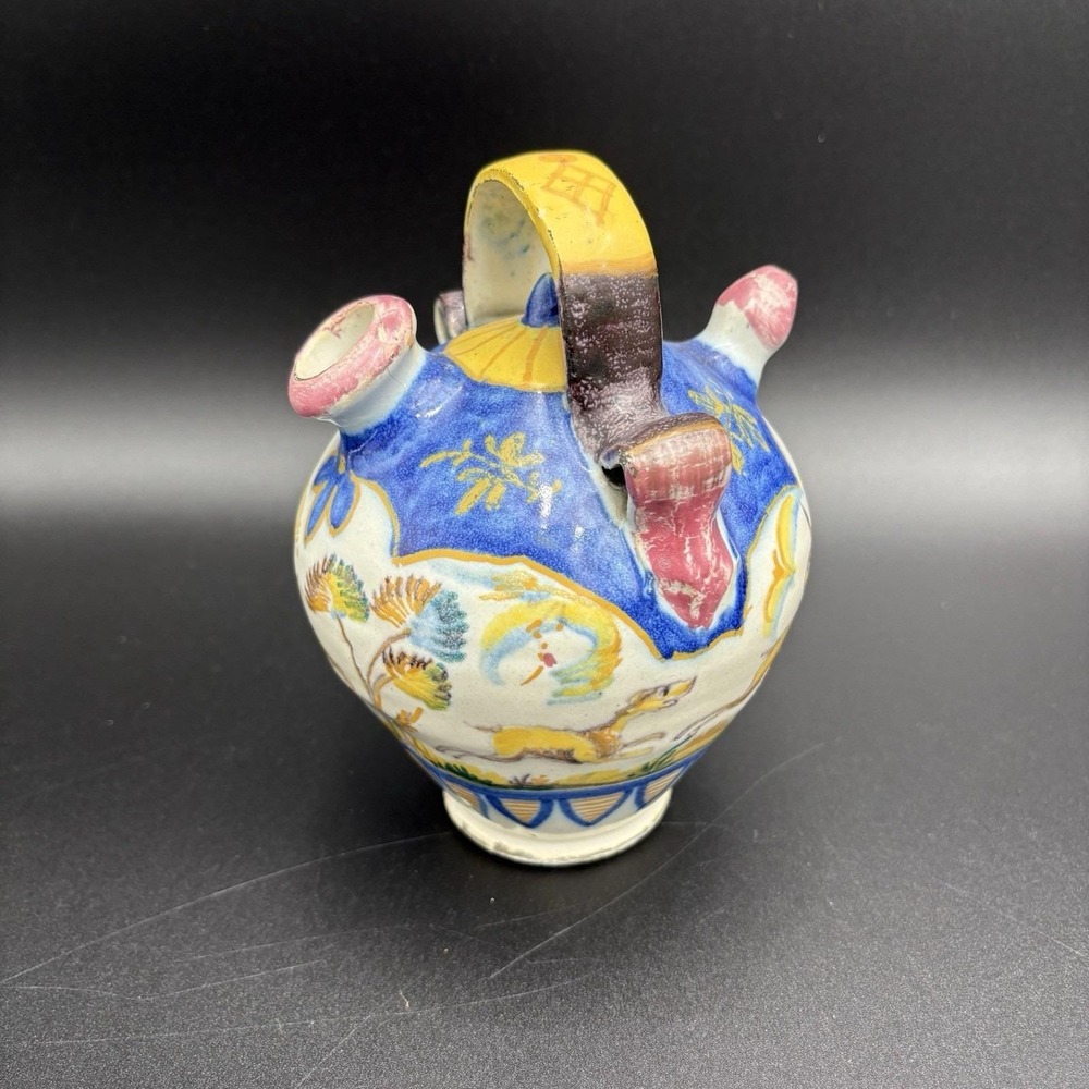 Cantir Botijo Antique Spanish Majolica‎ Double Spout Water Wine Jug
